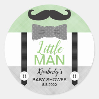 Sticker Rond Petit homme moustache vert gris garçon baby shower