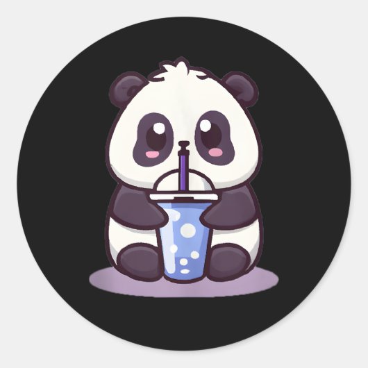 Sticker Rond Petit Kawaii Panda Boire Boba Tea Anime (Devant)