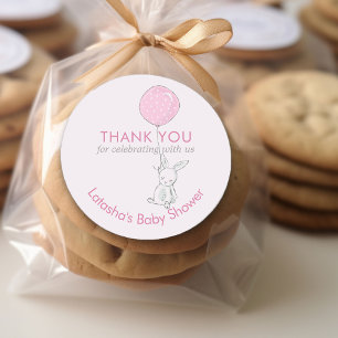 Sticker Rond Petit Lapin & Ballon Rose Merci