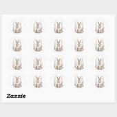 Sticker Rond Petit lapin de lapin mignon Boho avec fleurs (Feuille)