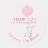 Sticker Rond Petit lapin et ballot Merci rose (Devant)