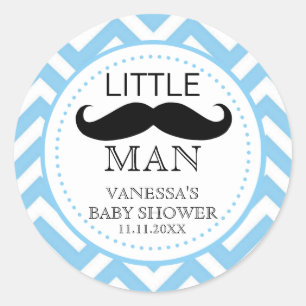 Sticker Rond Petit Lil' Man Mustache Boy Baby shower Favoriser