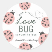 Sticker Rond Petit Love Bug Ladybug Rose Anniversaire (Devant)