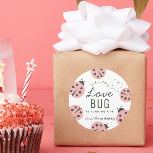 Sticker Rond Petit Love Bug Ladybug Rose Anniversaire (Fête)