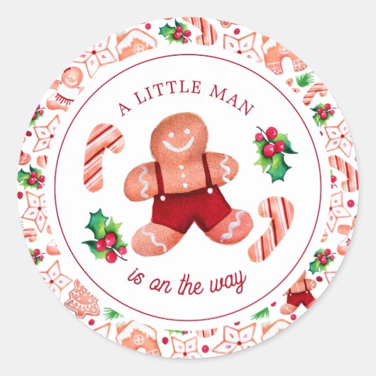 Sticker Rond Petit Man Gingpain Baby shower de Noël (Devant)