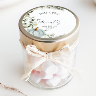 Sticker Rond Petit Merci Citrouille bleu Baby shower Favoriser