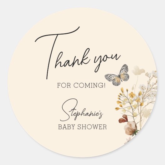 Sticker Rond Petit Merci de Baby shower Fleur sauvage (Devant)