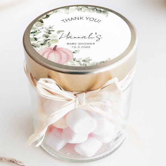 Sticker Rond Petit Merci de Baby shower rose Citrouille préféré