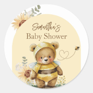 Sticker Rond Petit miel Baby shower de l'ours des abeilles