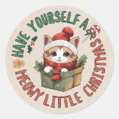 Sticker Rond Petit Noël Mignon Chat Orange Kawaii (Devant)