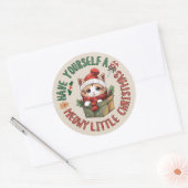 Sticker Rond Petit Noël Mignon Chat Orange Kawaii (Enveloppe)