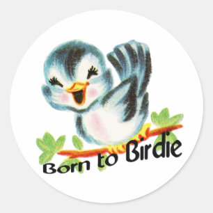 Sticker Rond Petit Oiseau rétro mignon Né à Birdie Golfers Cade