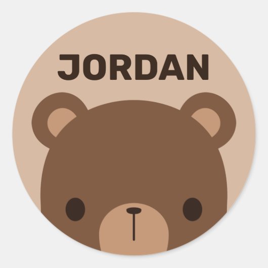 Sticker Rond Petit ours Brown mignon avec nom personnalisé (Devant)