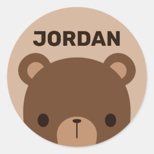 Sticker Rond Petit ours Brown mignon avec nom personnalisé
