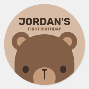 Sticker Rond Petit ours Brown mignon avec nom personnalisé