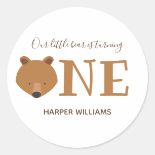 Sticker Rond Petit Ours Turner un animal mignon premier anniver