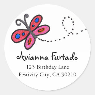 Sticker Rond Petit Papillon rose