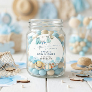 Sticker Rond Petit Pêcheur Corde à Linge Baby Shower Merci