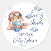 Sticker Rond Petit petit baby shower d'avion pilote (Devant)