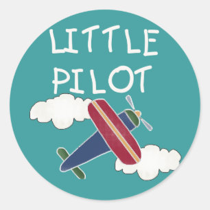 Sticker Rond Petit pilote d'avion et de nuages