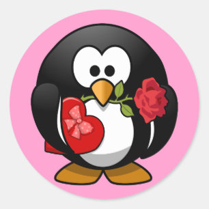 Sticker Rond Petit pingouin de Saint-Valentin mignon