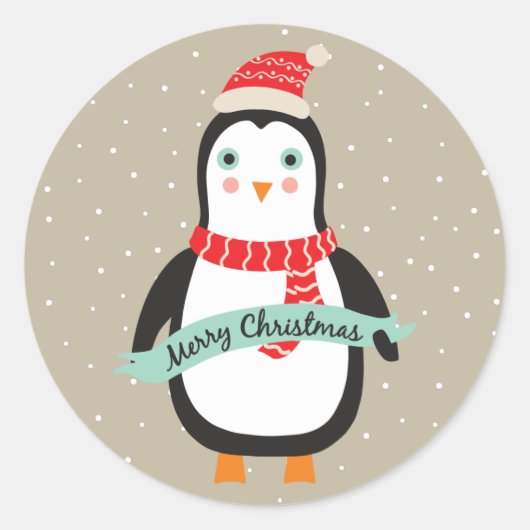Sticker Rond Petit pingouin mignon "Joyeux Noël " de Noël (Devant)