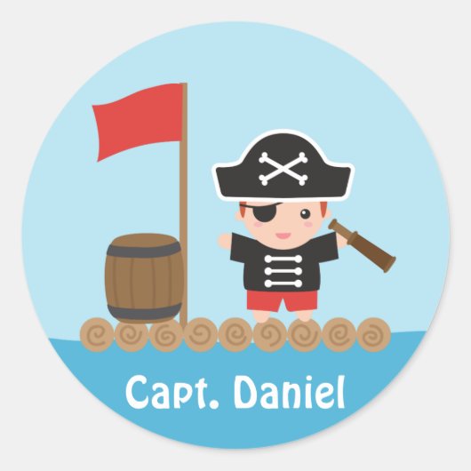 Sticker Rond Petit Pirate Capitaine Ocean Raft Boy (Devant)