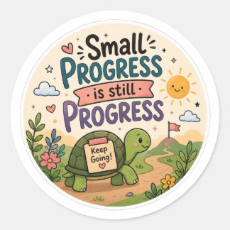 Sticker Rond Petit progrès est toujours progrès Mignonne Tortue