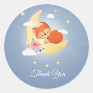 Sticker Rond Petit renard mignon sur la lune