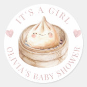 Sticker Rond Petit rose à la botte C’est une fille Baby shower  (Devant)