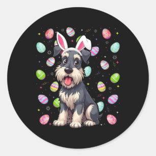 Sticker Rond Petit Schnauzer Chien Chasse aux Oeufs de Pâques C