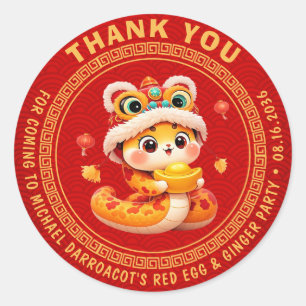 Sticker Rond Petit serpent, œuf rouge et fête du gingembre, mer