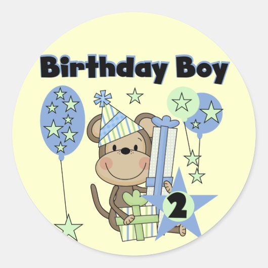 Sticker Rond Petit Singe Avec Cadeaux T-shirts 2e Anniversaire (Devant)