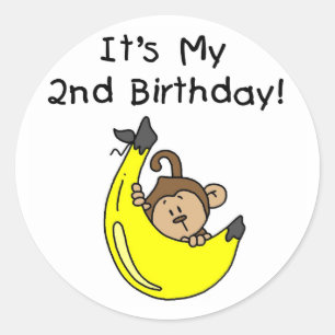Sticker Rond Petit singe sur Banana 2e anniversaire