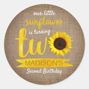 Sticker Rond Petit tournesol Rustique Burlap 2e anniversaire