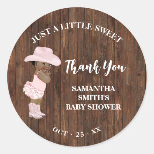 Sticker Rond Petite AA Cowgirl Baby shower occidental Merci