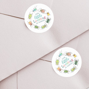 Sticker Rond Petite Amour Baby shower Bug Enveloppe Phoques