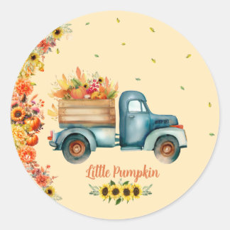 Sticker Rond Petite aquarelle Citrouille Camion Floral Vintage