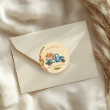 Petite aquarelle Citrouille Camion Floral Vintage