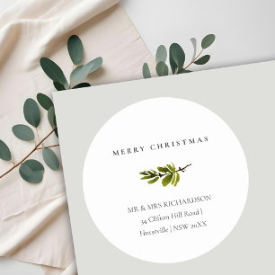 Sticker Rond Petite branche de pin Joyeux Noël Adresse