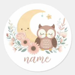 Sticker Rond Petite chouette avec lune