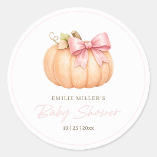 Sticker Rond Petite Citrouille Baby Shower Automne Rose Citroui