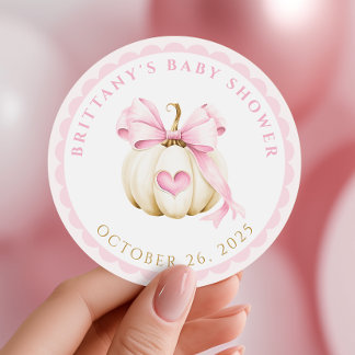 Sticker Rond Petite citrouille en route Fête de bébé rose