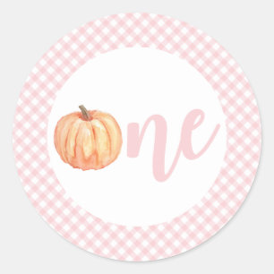 Sticker Rond Petite citrouille pastel rose à carreaux premier a