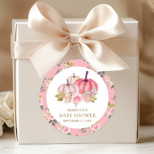 Sticker Rond Petite Citrouille Rose Rustique Or Floral Baby Sho