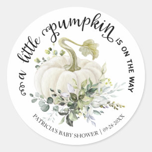 Sticker Rond Petite citrouille verte Baby Shower d'automne