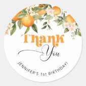 Sticker Rond Petite cutie agrumes oranges anniversaire merci (Devant)