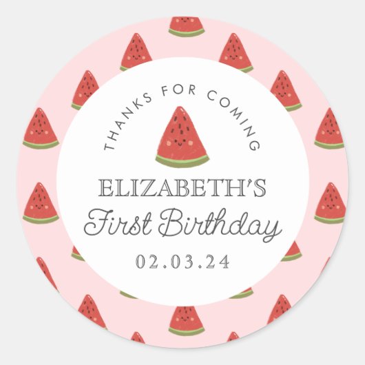 Sticker Rond Petite douce pastèque Premier anniversaire (Devant)