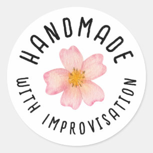 Sticker Rond Petite Entreprise Fabriquée à la Main avec Improvi