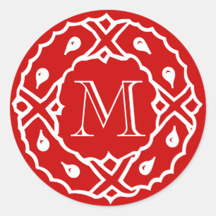 Sticker Rond Petite enveloppe de Noël avec monogramme de couron